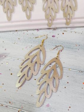 Handmade Gold Leaf Leather dangle Earrings - Women Jewelry